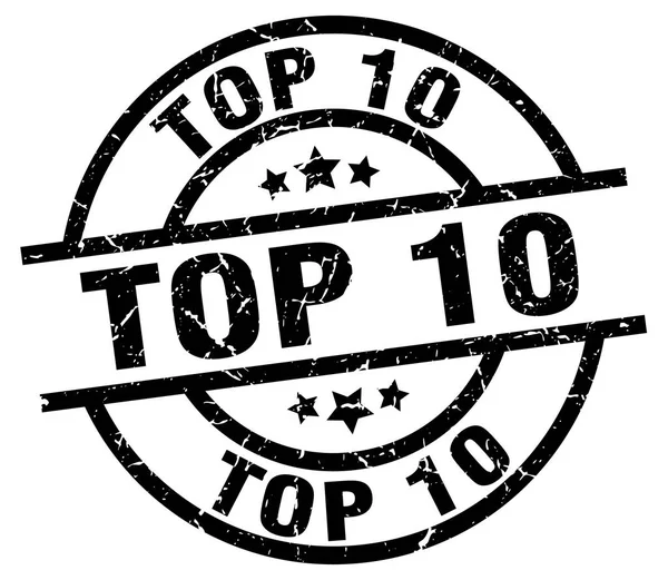 Top 10 grunge rotondo timbro nero — Vettoriale Stock