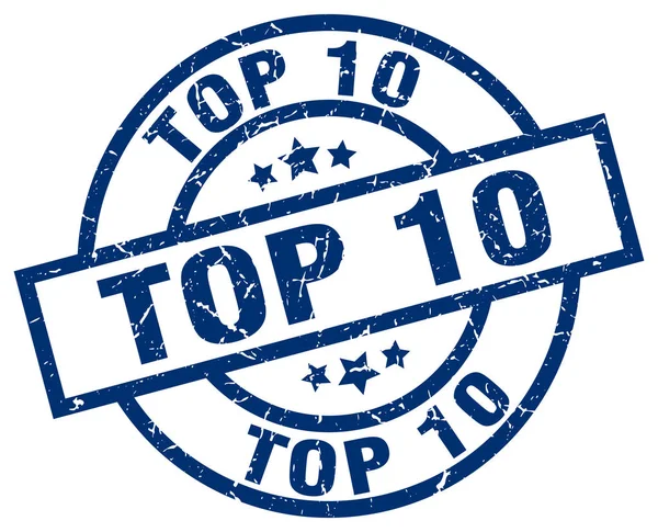 Top 10 sello grunge redondo azul — Vector de stock