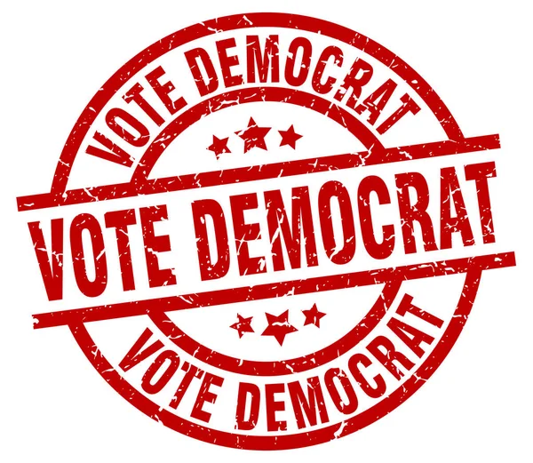 Voto democratico rotondo rosso grunge stamp — Vettoriale Stock