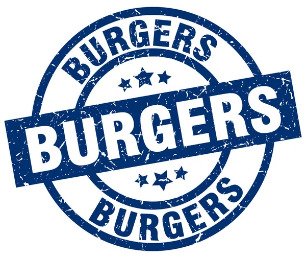 Hamburgery niebieski nieczysty okrągły znaczek — Wektor stockowy
