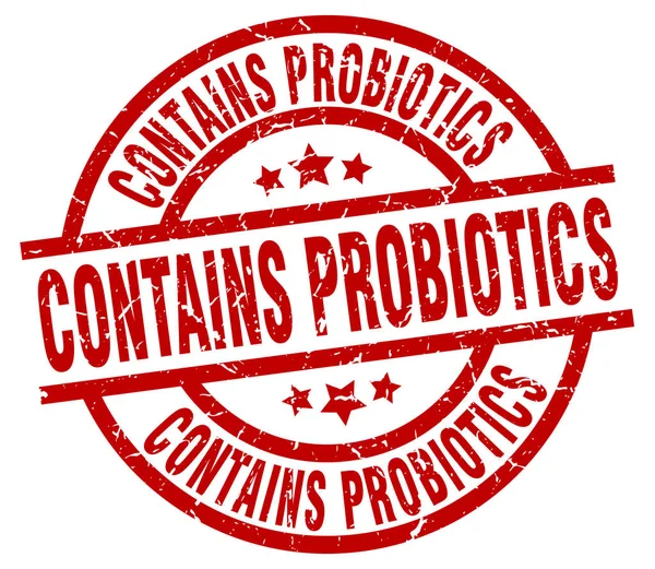 Contains probiotics round red grunge stamp — Stock Vector