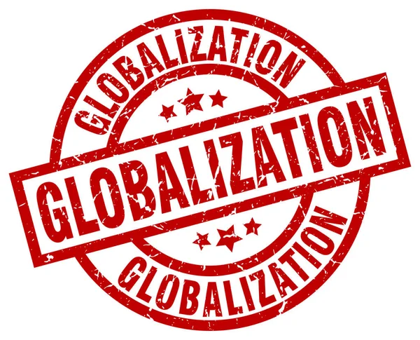 Globalisierung rund um den Red Grunge Stempel — Stockvektor