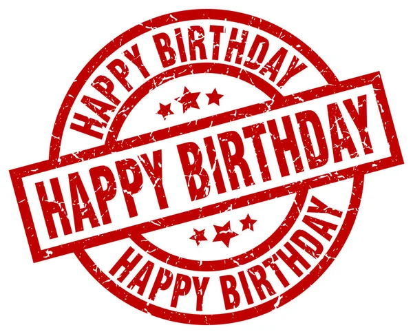 Happy Birthday runde rote Grunge-Briefmarke — Stockvektor
