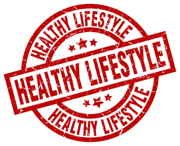 Hälsosam livsstil runda röda grunge stämpel — Stock vektor