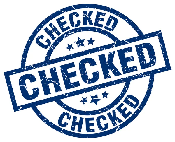 Checked blue round grunge stamp — Stock Vector