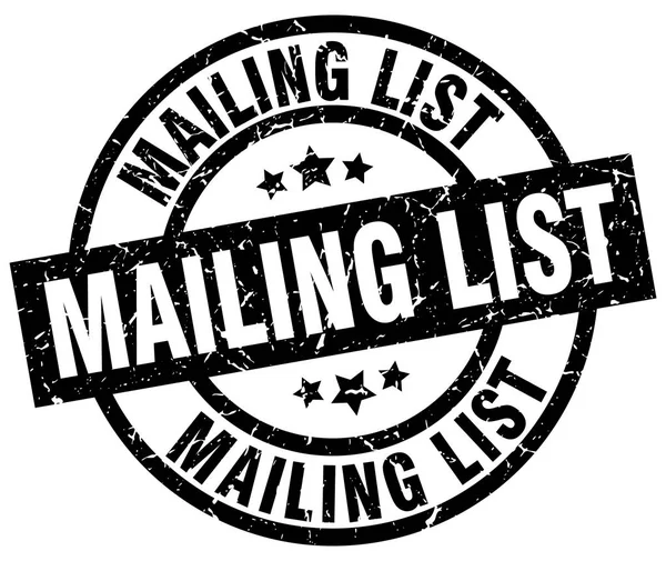 Mailing list grunge rotondo timbro nero — Vettoriale Stock