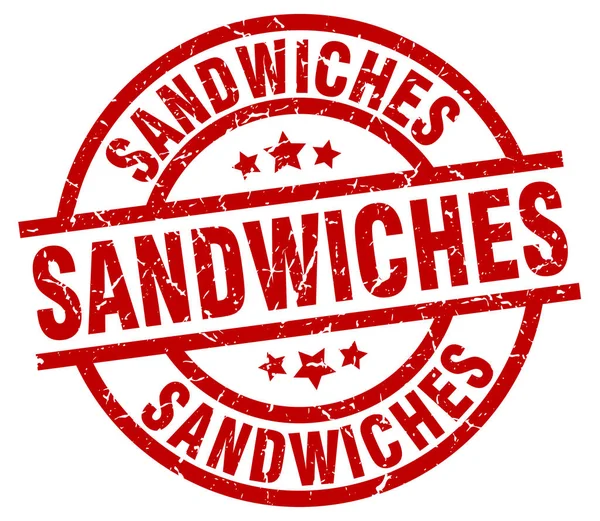 Sándwiches redondo grunge rojo sello — Vector de stock