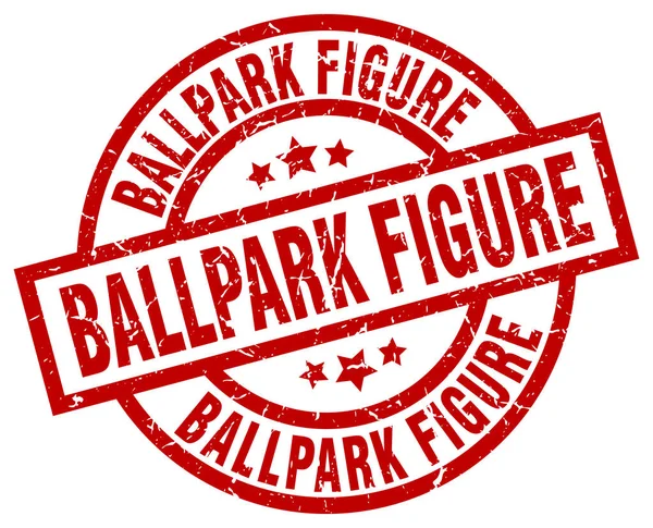 Ballpark-Figur rund um roten Grunge-Stempel — Stockvektor