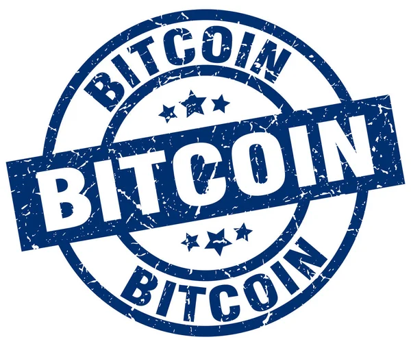 Bitcoin azul redondo selo grunge — Vetor de Stock