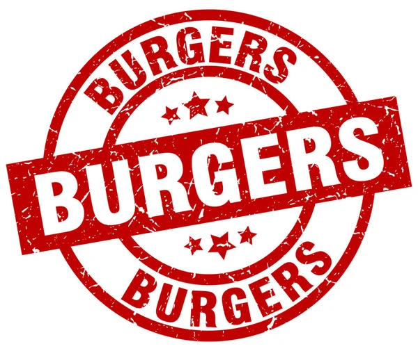 Hamburgery okrągły znaczek czerwony grunge — Wektor stockowy