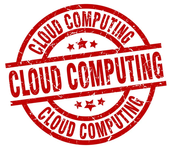 Cloud Computing rund um Red Grunge Stempel — Stockvektor
