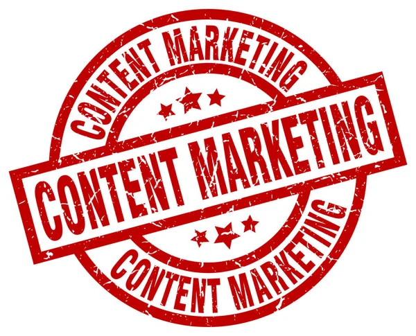 Content marketing round red grunge stamp — Stock Vector