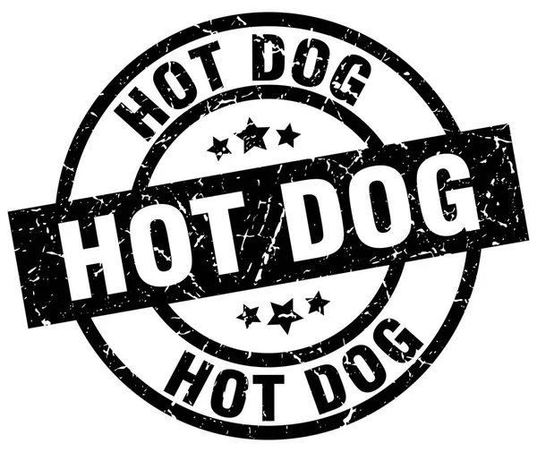 Hot dog rond grunge timbre noir — Image vectorielle