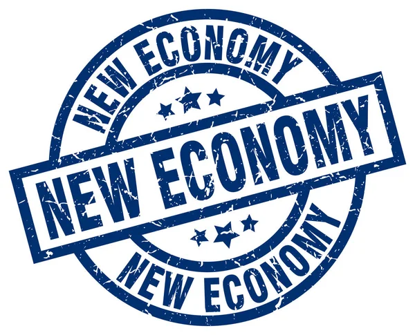 Nova economia azul redondo grunge selo — Vetor de Stock