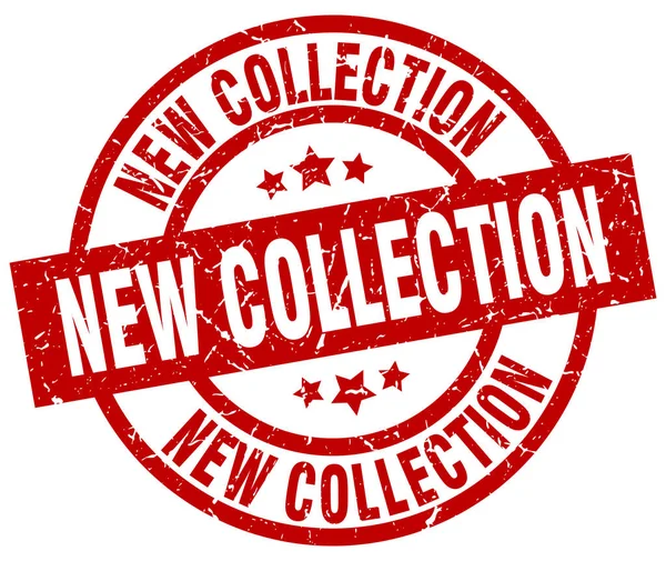 Nouvelle collection ronde grunge rouge timbre — Image vectorielle