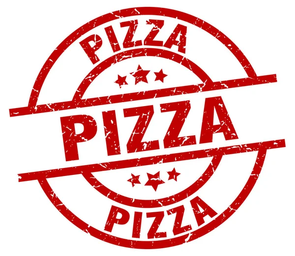 ピザは丸い赤グランジ スタンプ — ストックベクタ