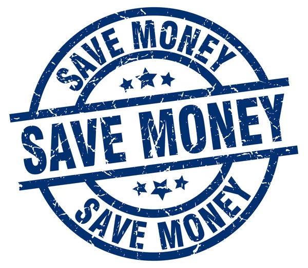 Save money blue round grunge stamp — Stock Vector