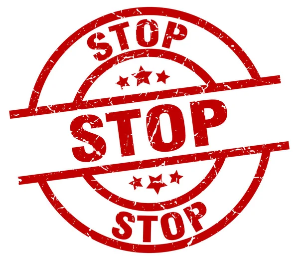 Stop tondo rosso grunge timbro — Vettoriale Stock