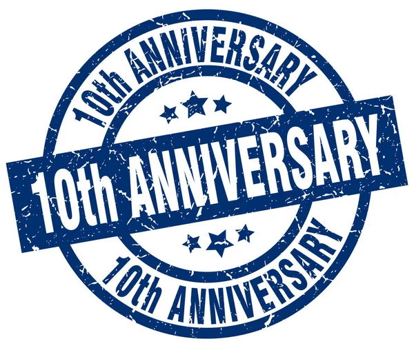 10th anniversary blue round grunge stamp — Stock Vector