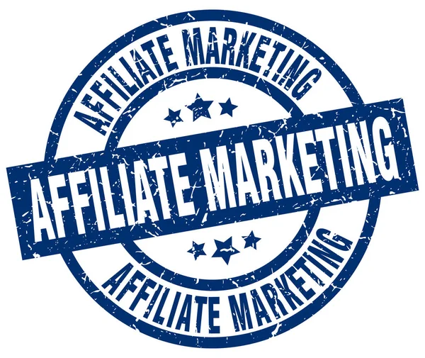 Affiliate marketing, modré kulaté grunge razítko — Stockový vektor