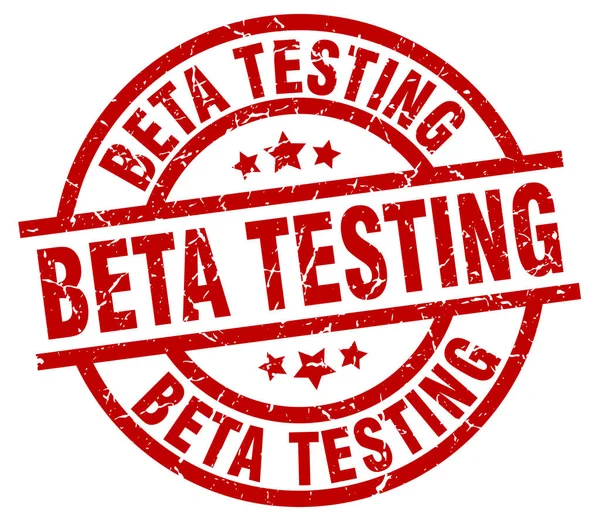 Beta test yuvarlak kırmızı grunge damgası — Stok Vektör