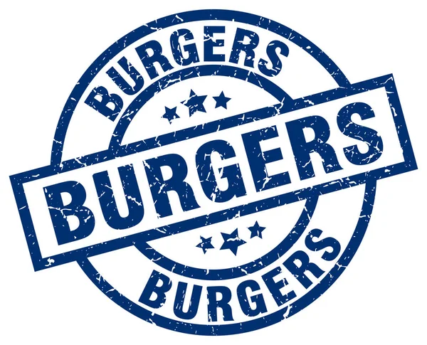 Hamburger blu rotondo grunge timbro — Vettoriale Stock