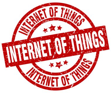 şeylerin Internet yuvarlak kırmızı grunge damgası