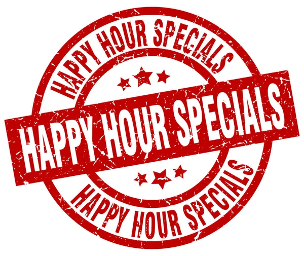 Happy Hour Specials rund um den roten Grunge-Stempel — Stockvektor