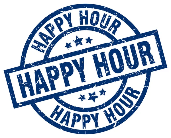 Happy hour timbre rond bleu grunge — Image vectorielle