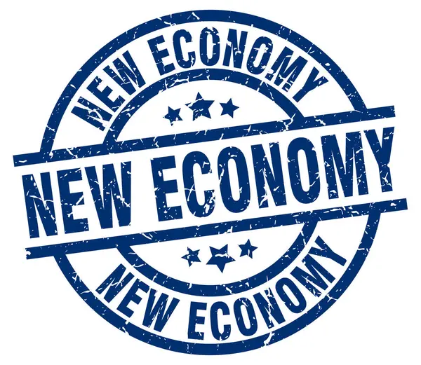 Nueva economía azul redondo grunge sello — Archivo Imágenes Vectoriales