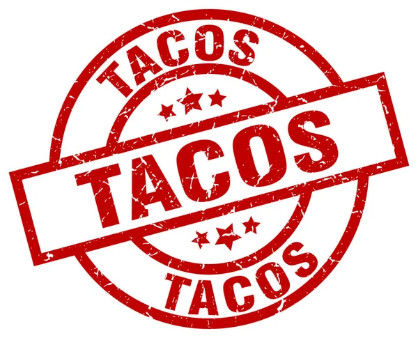 Tacos rotondo rosso grunge timbro — Vettoriale Stock