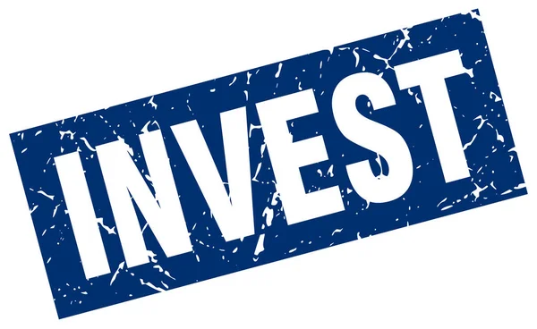 Square Grunge Blue Invest Stempel — Stockvektor