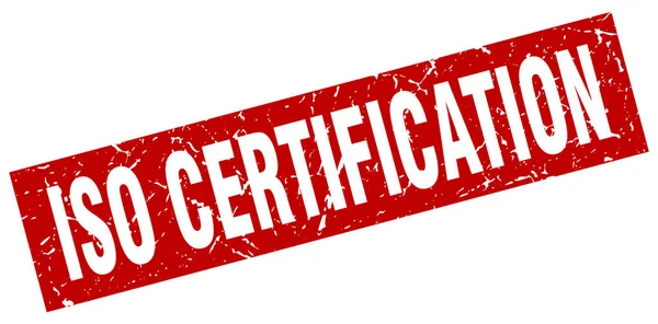Grunge cuadrado rojo iso sello de certificación — Vector de stock