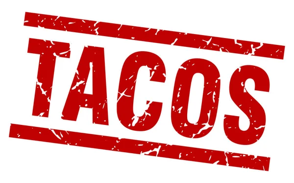 Grunge kwadrat czerwony znaczek tacos — Wektor stockowy