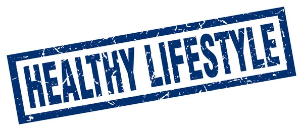 Quadrado grunge azul selo de estilo de vida saudável —  Vetores de Stock