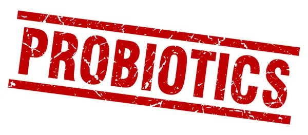 Grunge kwadrat czerwony znaczek Probiotyki — Wektor stockowy
