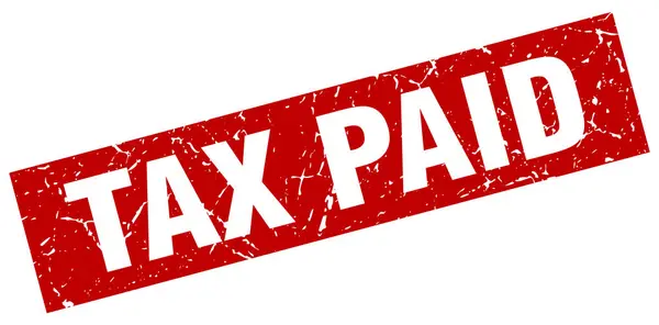 赤い正方形のグランジ支払われた税のスタンプ — ストックベクタ