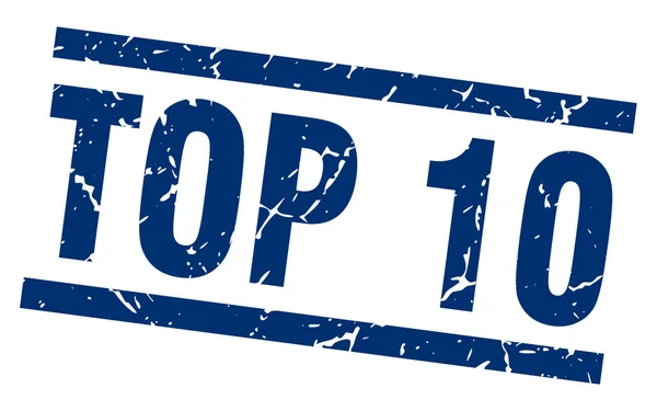 Grunge carré top 10 timbre bleu — Image vectorielle