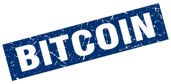 Grunge kwadrat niebieski znaczek bitcoin — Wektor stockowy