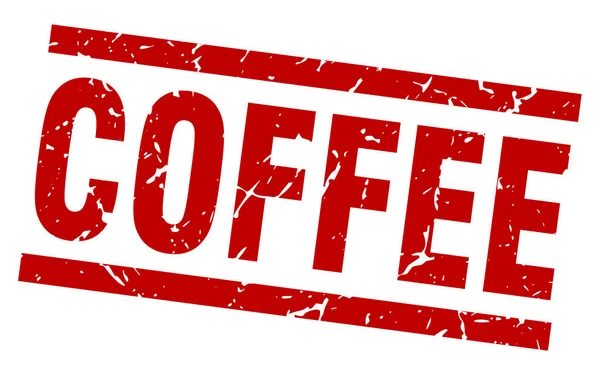 Grunge kwadrat czerwony znaczek kawy — Wektor stockowy