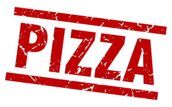Quadrata grunge timbro pizza rossa — Vettoriale Stock