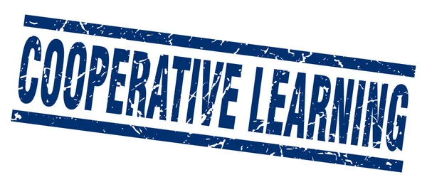 Grunge quadrado azul carimbo de aprendizagem cooperativa — Vetor de Stock