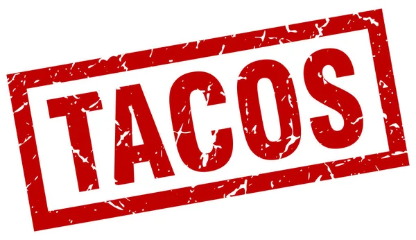 Grunge kwadrat czerwony znaczek tacos — Wektor stockowy