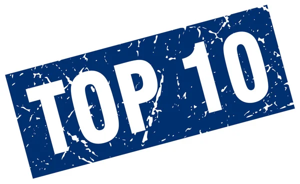 Vierkante grunge blauwe top 10 stempel — Stockvector