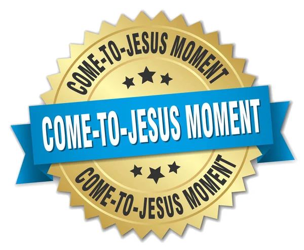Kom-naar-Jezus moment ronde geïsoleerd gouden badge — Stockvector