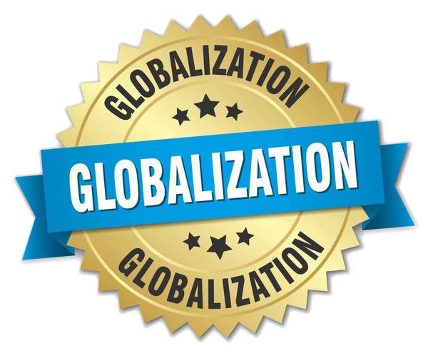 Globalisierung rund um isoliertes Goldabzeichen — Stockvektor