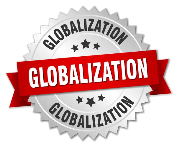 Globalizzazione rotonda isolato distintivo d'argento — Vettoriale Stock