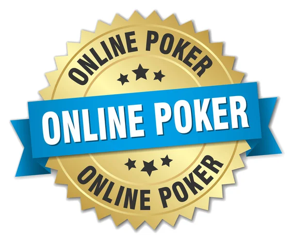 Online poker okrągłe na białym tle odznaka złota — Wektor stockowy