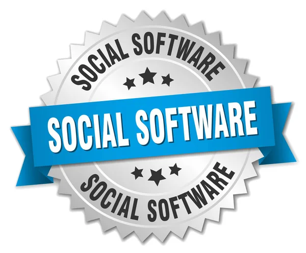 社会的なソフトウェア ラウンド分離シルバー バッジ — ストックベクタ