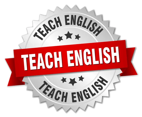 Teach english round isolated silver badge — Stock Vector